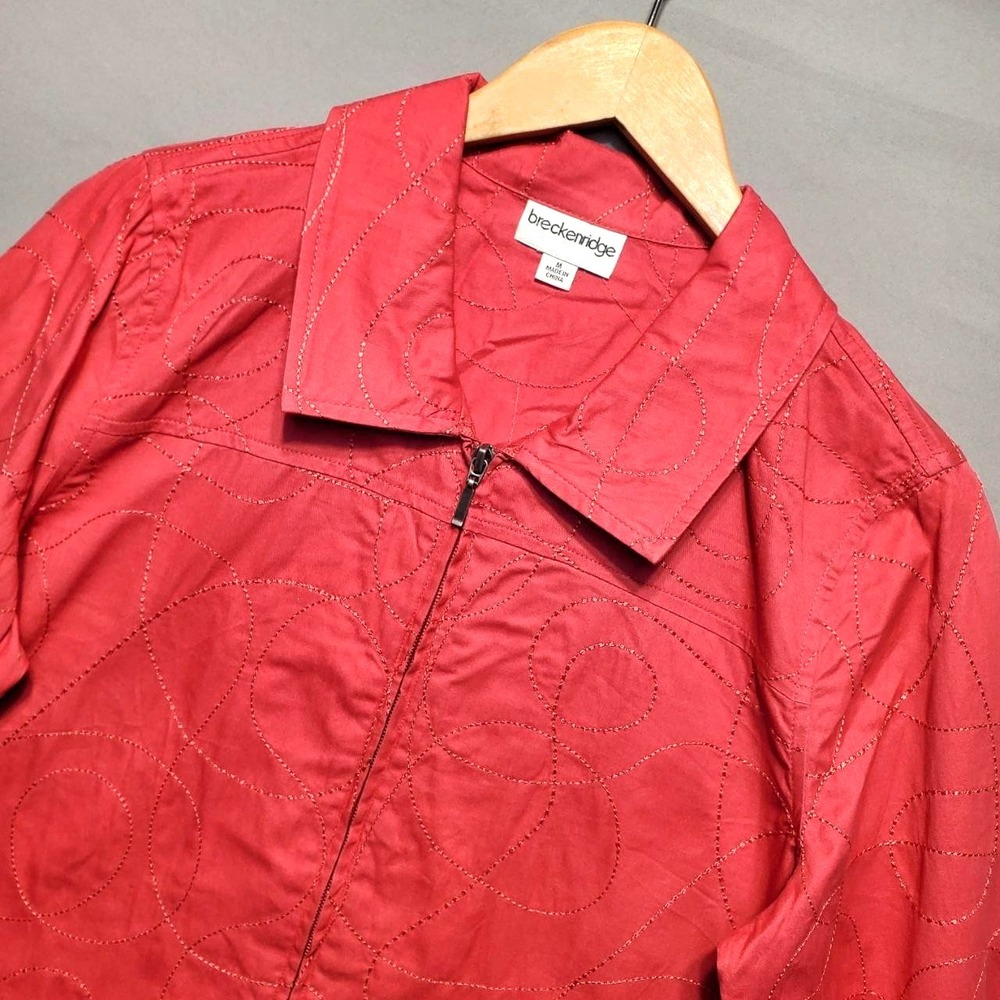 Breckenridge Jacket Womens Medium Pink Coral Embroidered Zip‎ Lightweight Cotton